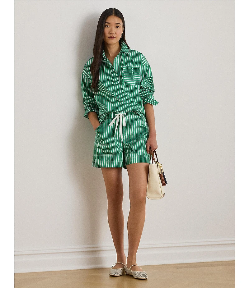 Lauren Ralph Lauren Yarn-Dyed Cotton Broadcloth Stripe Spread Collar Long Sleeve Coordinating Boxy Shirt