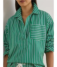 Lauren Ralph Lauren Yarn-Dyed Cotton Broadcloth Stripe Spread Collar Long Sleeve Coordinating Boxy Shirt