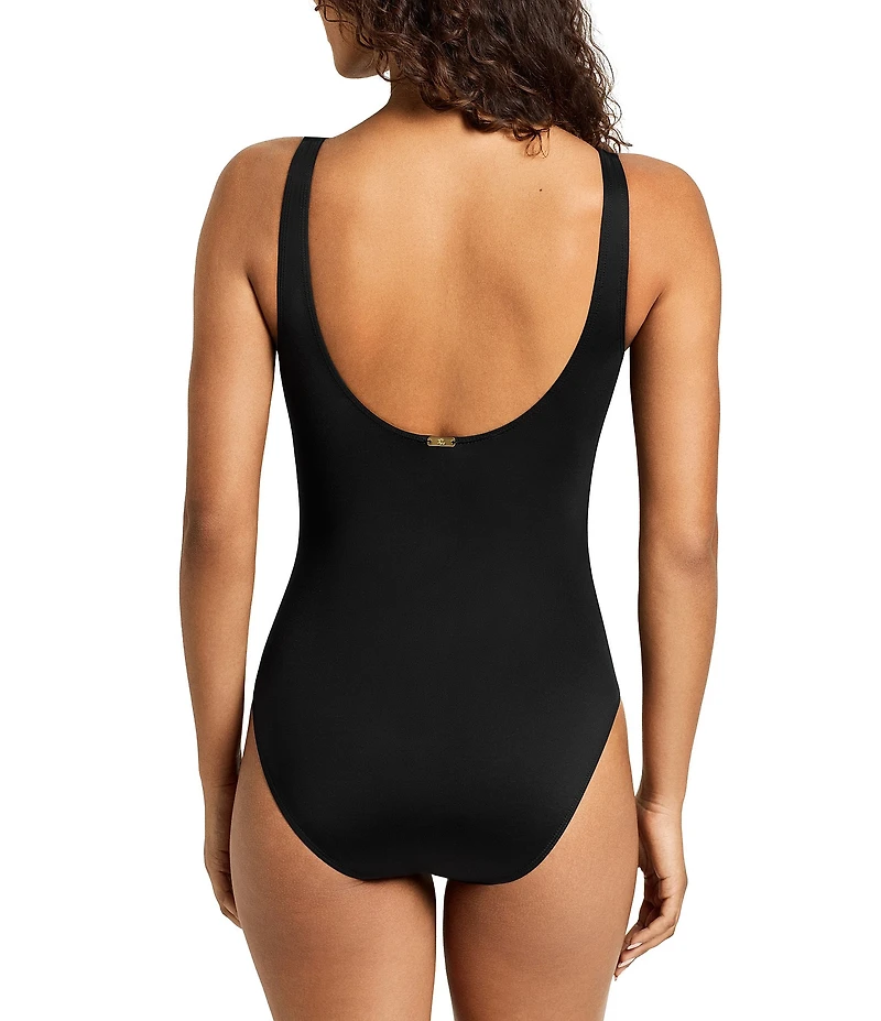 Lauren Ralph Lauren Zebra Jacquard Front Rectangle Ring Underwire V-Neck One Piece Swimsuit