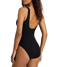 Lauren Ralph Lauren Zebra Jacquard Front Rectangle Ring Underwire V-Neck One Piece Swimsuit