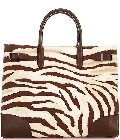 Lauren Ralph Lauren Zebra-Print Canvas Large Devyn Satchel Bag