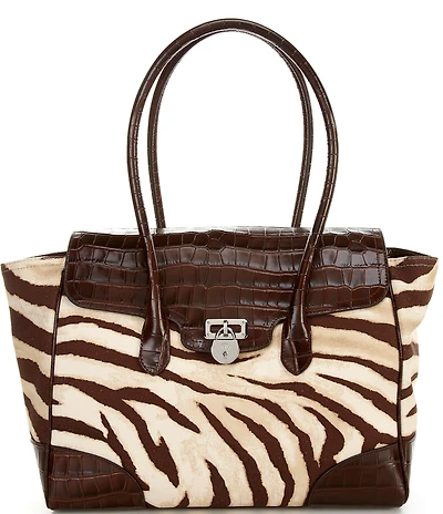 Lauren Ralph Lauren Zebra-Print Canvas Large Tanner Satchel Bag