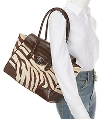 Lauren Ralph Lauren Tanner Large Zebra Print Canvas Padlock Satchel Bag