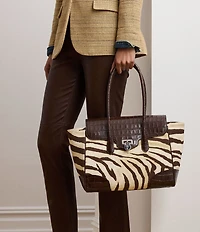 Lauren Ralph Lauren Tanner Large Zebra Print Canvas Padlock Satchel Bag