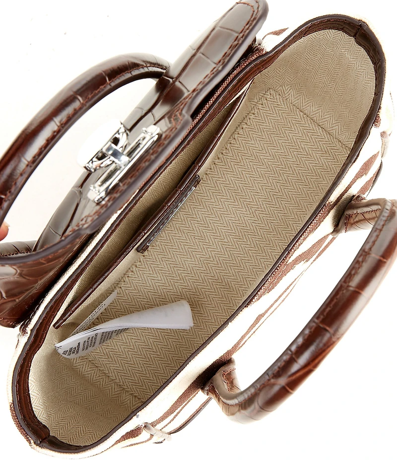 Lauren Ralph Lauren Tanner Small Zebra Print Padlock Satchel Bag