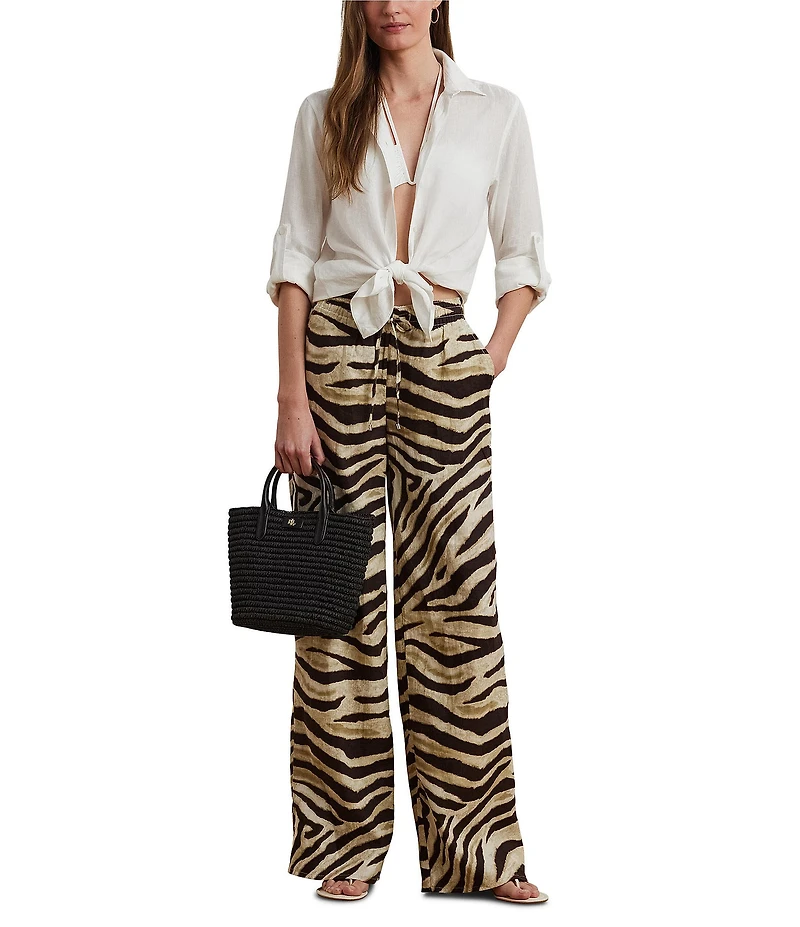 Lauren Ralph Lauren Zebra Print Linen Wide-Leg Pull-On Pants