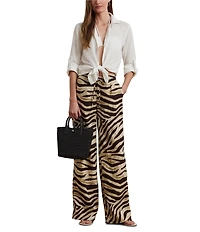 Lauren Ralph Lauren Zebra Print Linen Wide-Leg Pull-On Pants
