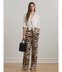 Lauren Ralph Lauren Zebra Print Linen Wide-Leg Pull-On Pants
