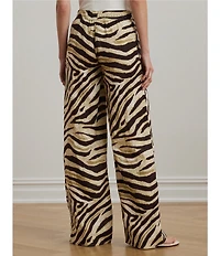 Lauren Ralph Lauren Zebra Print Linen Wide-Leg Pull-On Pants