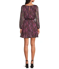 Layered With Love Boat Neck Long Sleeve Abstract Printed Yoru Chiffon Sheath Dress