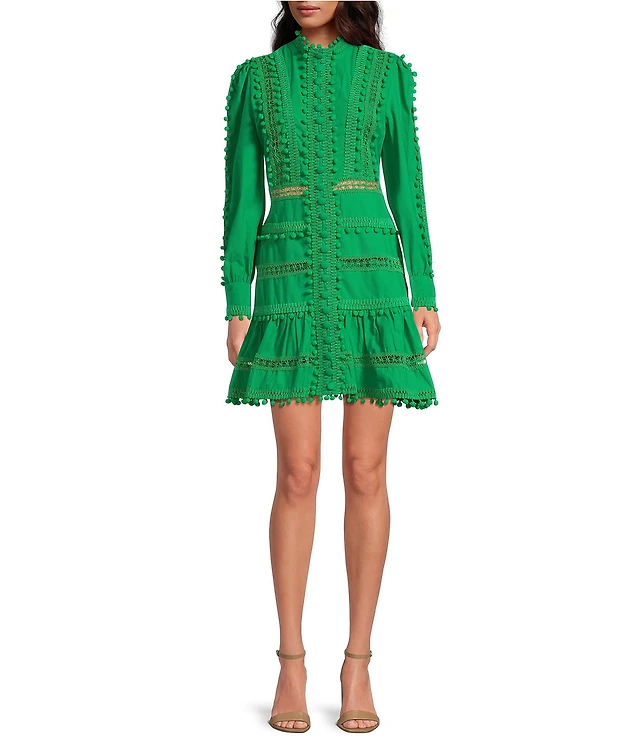 Layered With Love Carla Woven Mock Neck Long Sleeves Ruffle Tiered Hem Fit  & Flare Mini Dress | Brazos Mall