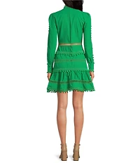 Layered With Love Carla Woven Mock Neck Long Sleeves Ruffle Tiered Hem Fit & Flare Mini Dress