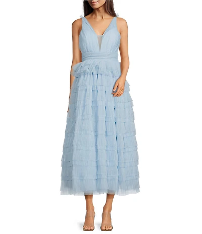 Layered With Love Carrie Tulle V Neck Sleeveless Ruffle Gown