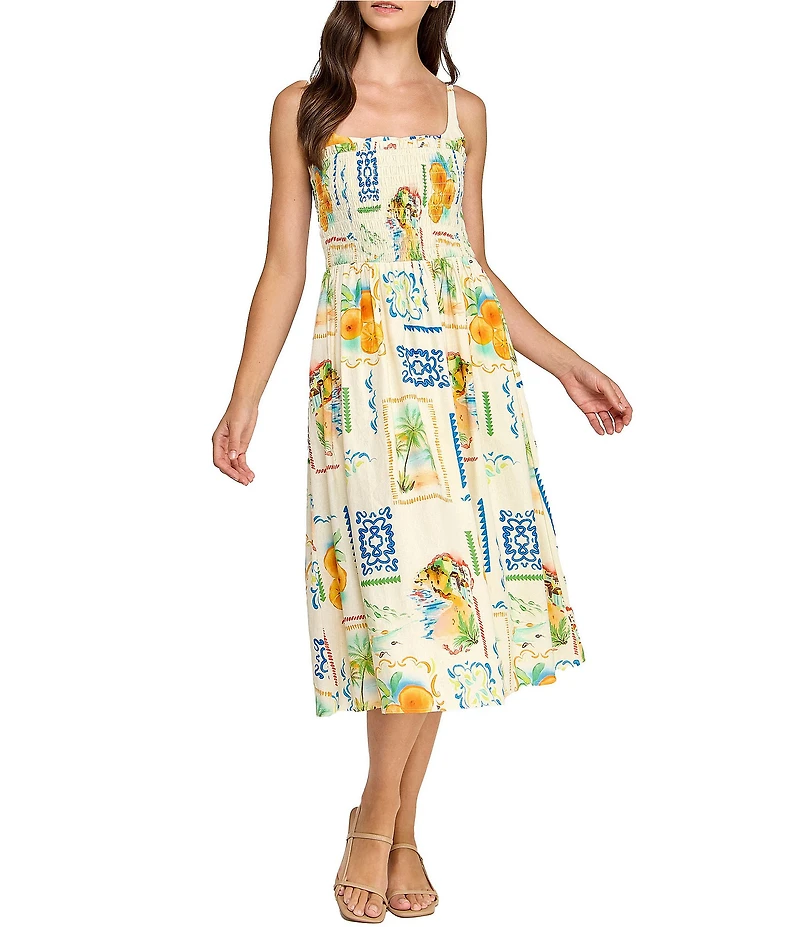 Layered With Love Cecilia Postcard Print Midi Dress