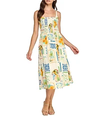 Layered With Love Cecilia Postcard Print Midi Dress
