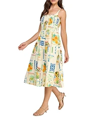 Layered With Love Cecilia Postcard Print Midi Dress