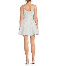 Layered With Love Celia Sateen Square Neck Sleeveless Lace Up Back Detail Mini Dress