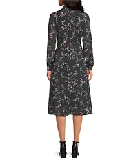 Layered With Love Collared 3/4 Sleeve Floral Printed Jacquard A-Line Midi Dress