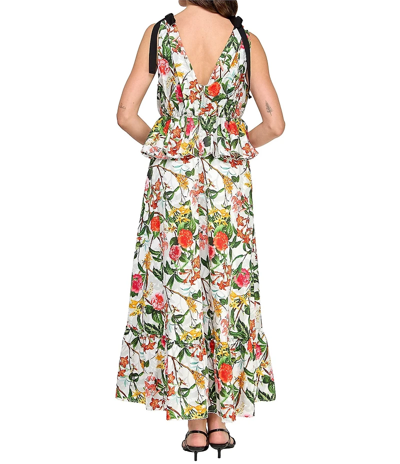 Layered With Love Daniela Floral Print V-Neck Sleeveless Peplum Maxi Dress