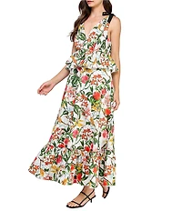 Layered With Love Daniela Floral Print V-Neck Sleeveless Peplum Maxi Dress