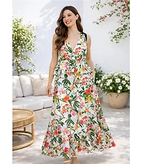 Layered With Love Daniela Floral Print V-Neck Sleeveless Peplum Maxi Dress