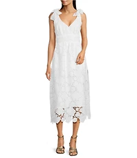 Layered With Love Dixie Lace V-Neck Sleeveless Tie Shoulder Scallop Hem Midi Dress