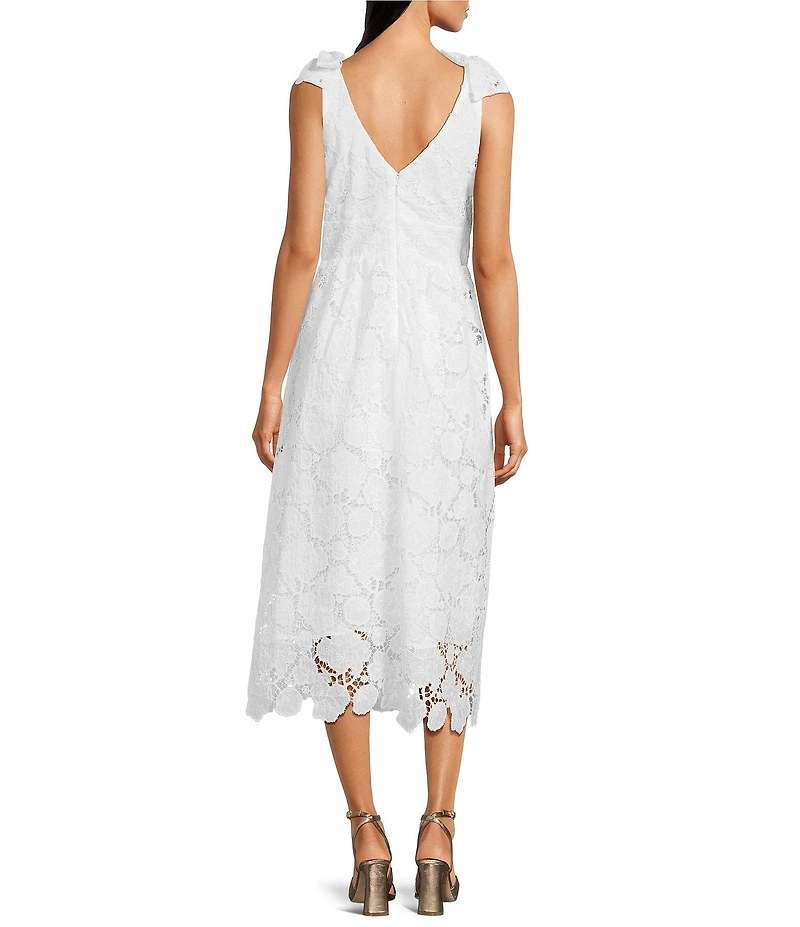 Layered With Love Dixie Lace V-Neck Sleeveless Tie Shoulder Scallop Hem Midi Dress