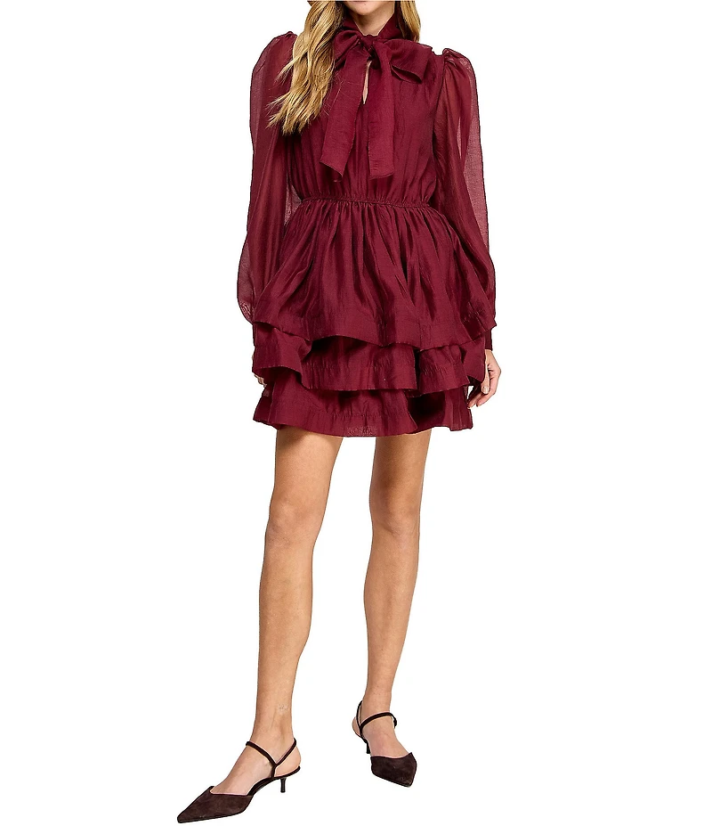 Layered With Love Elise Long Sleeve Neck Tie Ruffle Mini Dress
