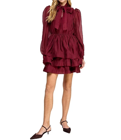 Layered With Love Elise Long Sleeve Neck Tie Ruffle Mini Dress