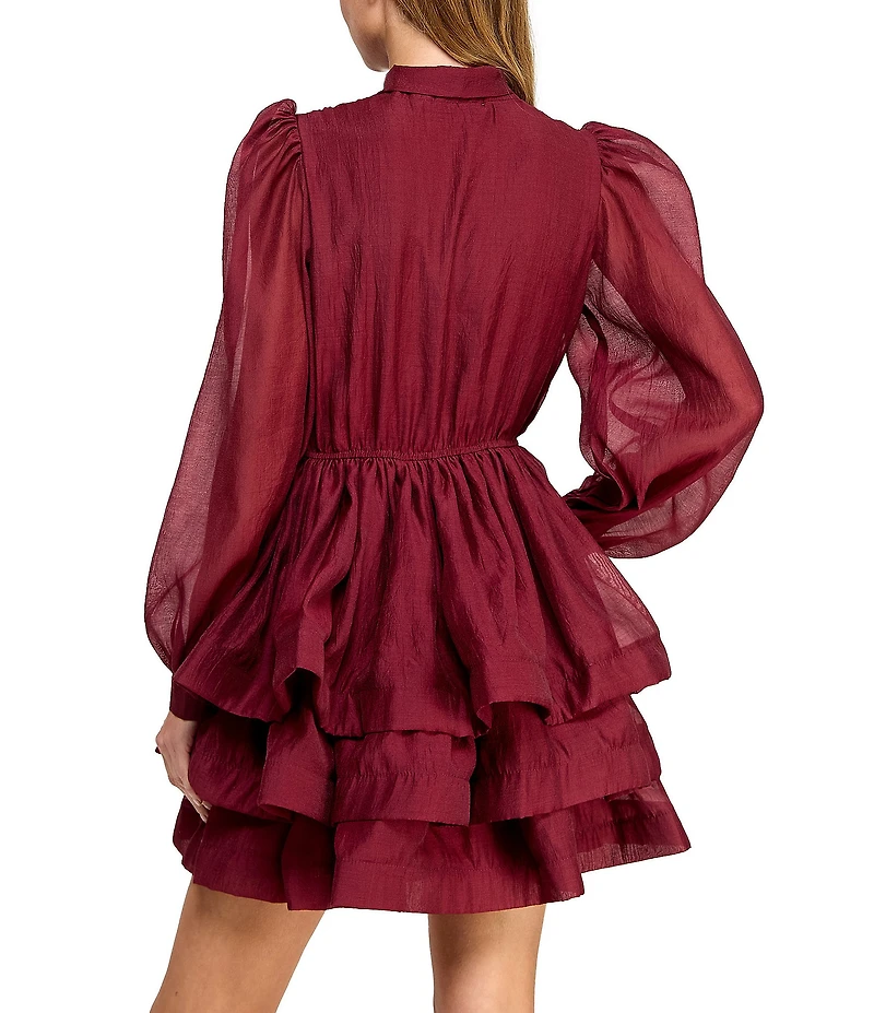 Layered With Love Elise Long Sleeve Neck Tie Ruffle Mini Dress