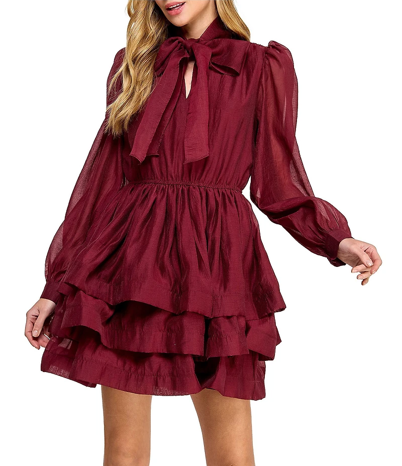 Layered With Love Elise Long Sleeve Neck Tie Ruffle Mini Dress
