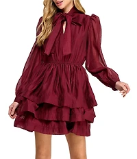 Layered With Love Elise Long Sleeve Neck Tie Ruffle Mini Dress