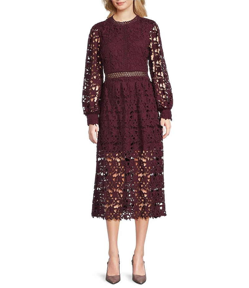 Layered With Love Evelyn Long Sleeve Lace Trim Midi Dress