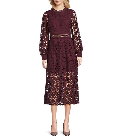 Layered With Love Evelyn Long Sleeve Lace Trim Midi Dress