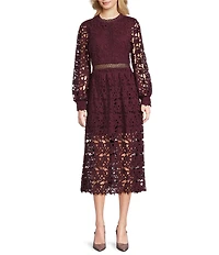 Layered With Love Evelyn Long Sleeve Lace Trim Midi Dress