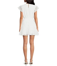 Layered With Love Eyelet Embroidered V Neck Short Flutter Sleeve Tiered A-Line Mini Dress
