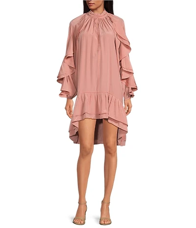 Layered With Love Francois Long Ruffle Sleeve Sateen Mini Dress