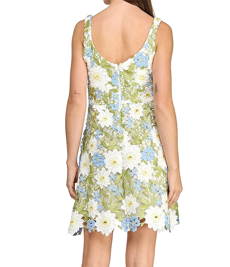 Layered With Love Gabriella 3D Floral Lace V Neck Sleeveless A-Line Mini Dress