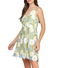 Layered With Love Gabriella 3D Floral Lace V Neck Sleeveless A-Line Mini Dress