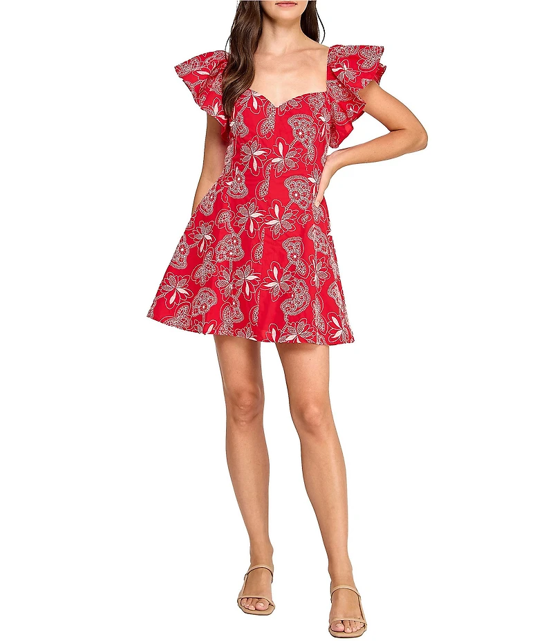 Layered With Love Giovana Embroidered Flutter Sleeve Mini Dress