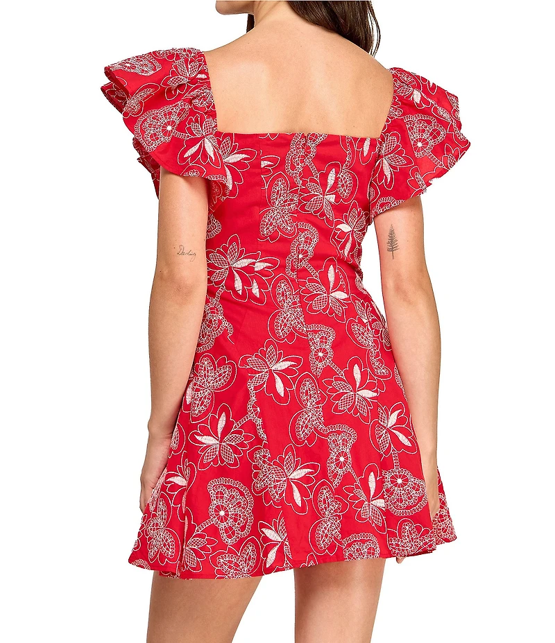 Layered With Love Giovana Embroidered Flutter Sleeve Mini Dress