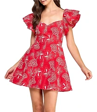 Layered With Love Giovana Embroidered Flutter Sleeve Mini Dress