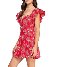 Layered With Love Giovana Embroidered Flutter Sleeve Mini Dress