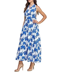 Layered With Love Halter Neck Sleeveless Tropical Palm Print Cotton Poplin Maxi Dress