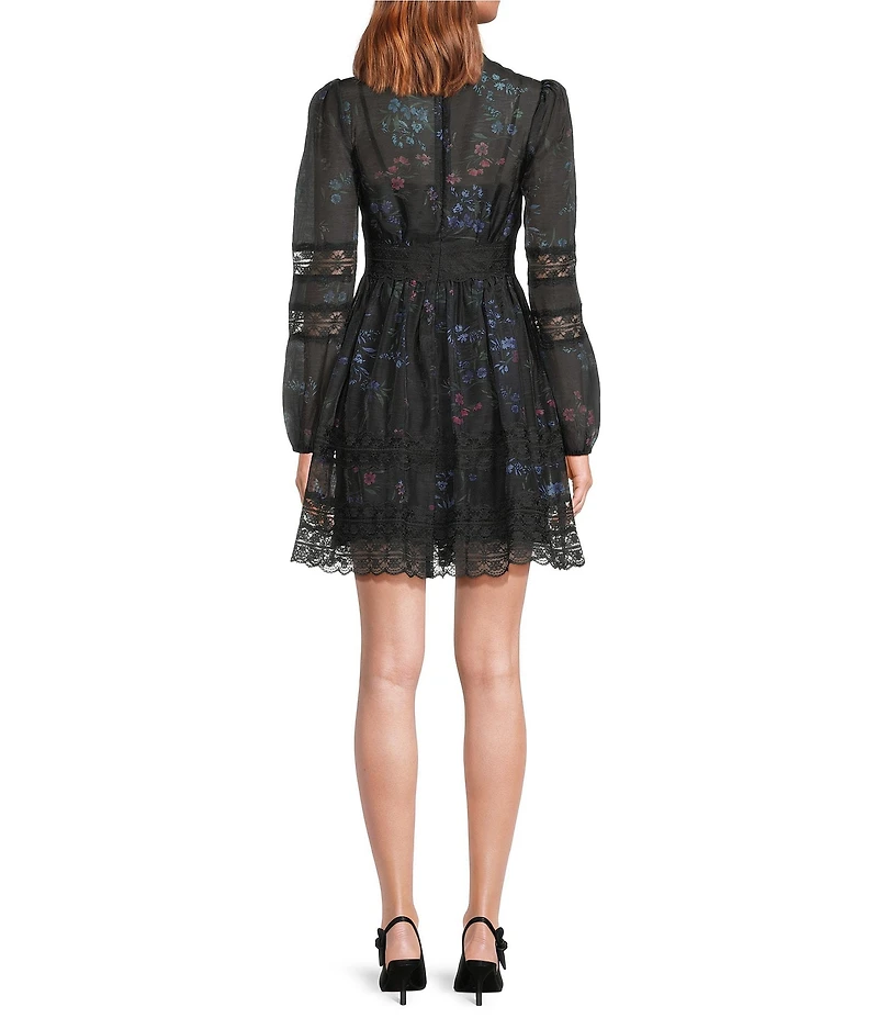 Layered With Love Harper Long Sleeve V-Neck Printed Trim Detailing Mini Dress