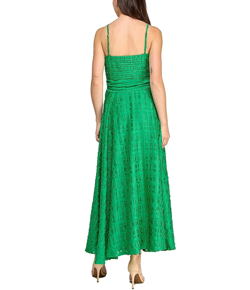 Layered With Love Jacquard Stripe V Neck Sleeveless Front Bow A-Line Maxi Dress