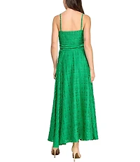 Layered With Love Jacquard Stripe V Neck Sleeveless Front Bow A-Line Maxi Dress