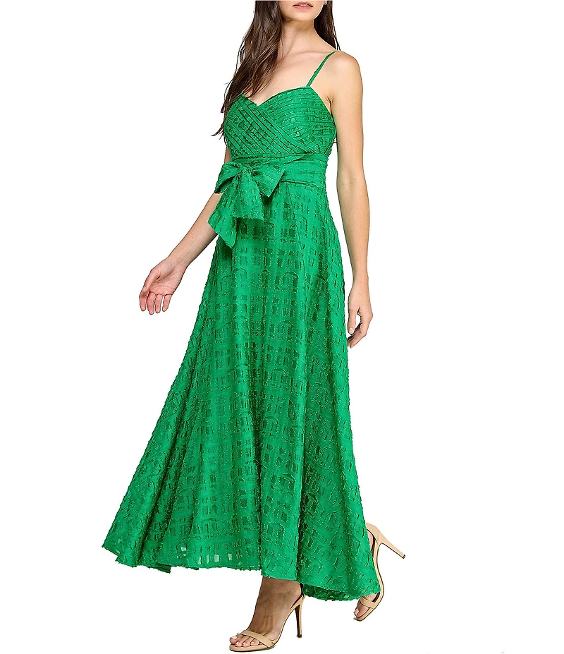 Layered With Love Jacquard Stripe V Neck Sleeveless Front Bow A-Line Maxi Dress