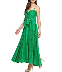 Layered With Love Jacquard Stripe V Neck Sleeveless Front Bow A-Line Maxi Dress