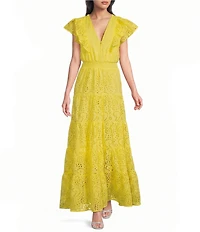 Layered With Love Jane Eyelet V-Neck Sleeveless Ruffle Midi Dress